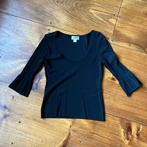 Ann Taylor LOFT Black 3/4-length Bell Sleeve Top, Low-Cut